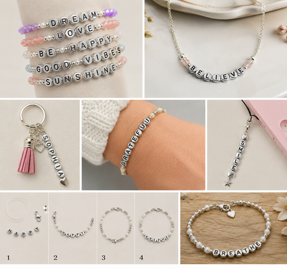 7x4mm Silver Flat Round Acrylic Alphabet Beads - Single & Mixed Letters