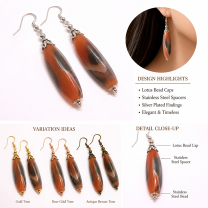40mm Natural Red Banded Agate Long Oval Gemstone Beads