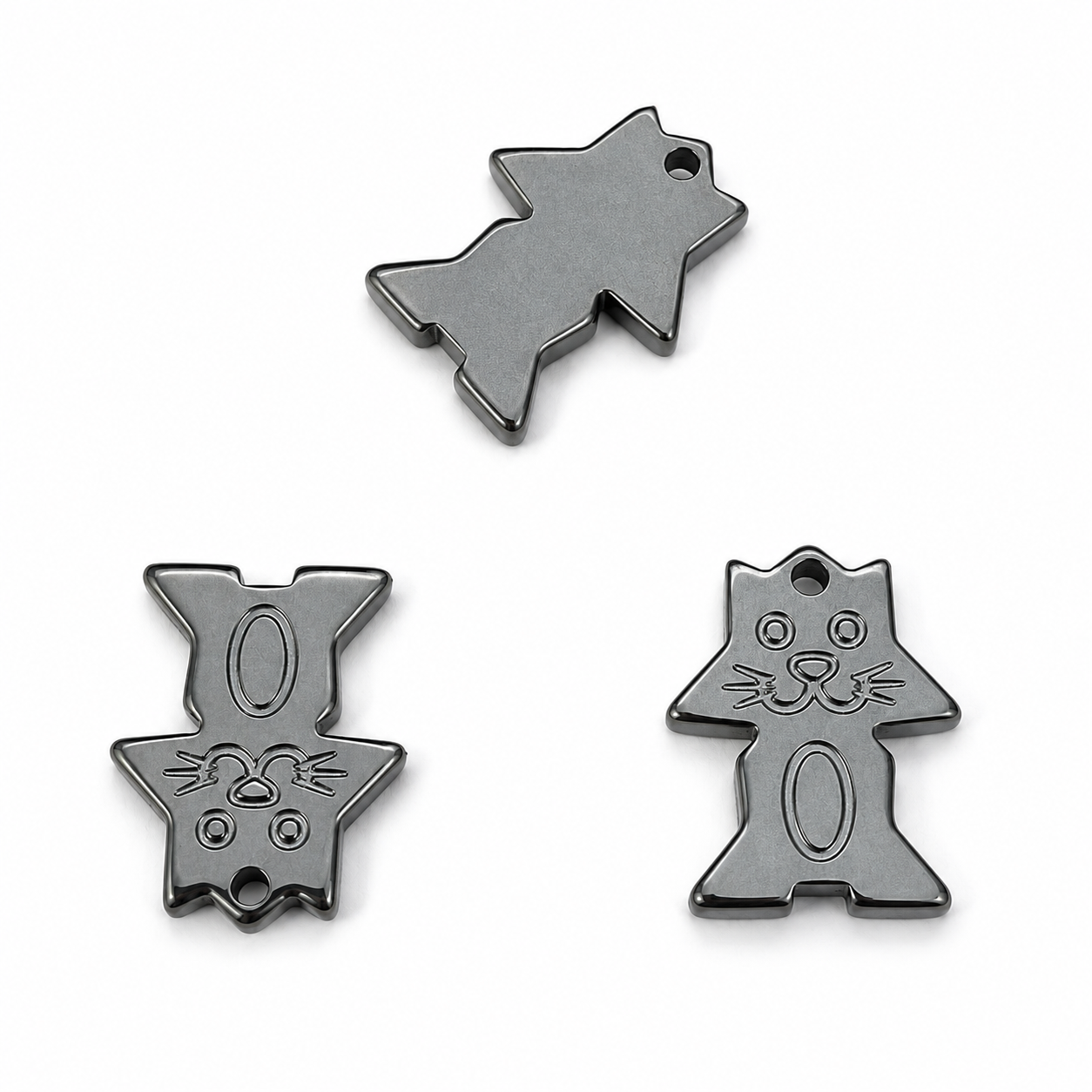 3pcs Hematite Lucky Cat Pendant Charm Beads 24mm