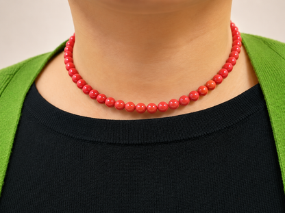 7mm Natural Round Coral Beads - Red