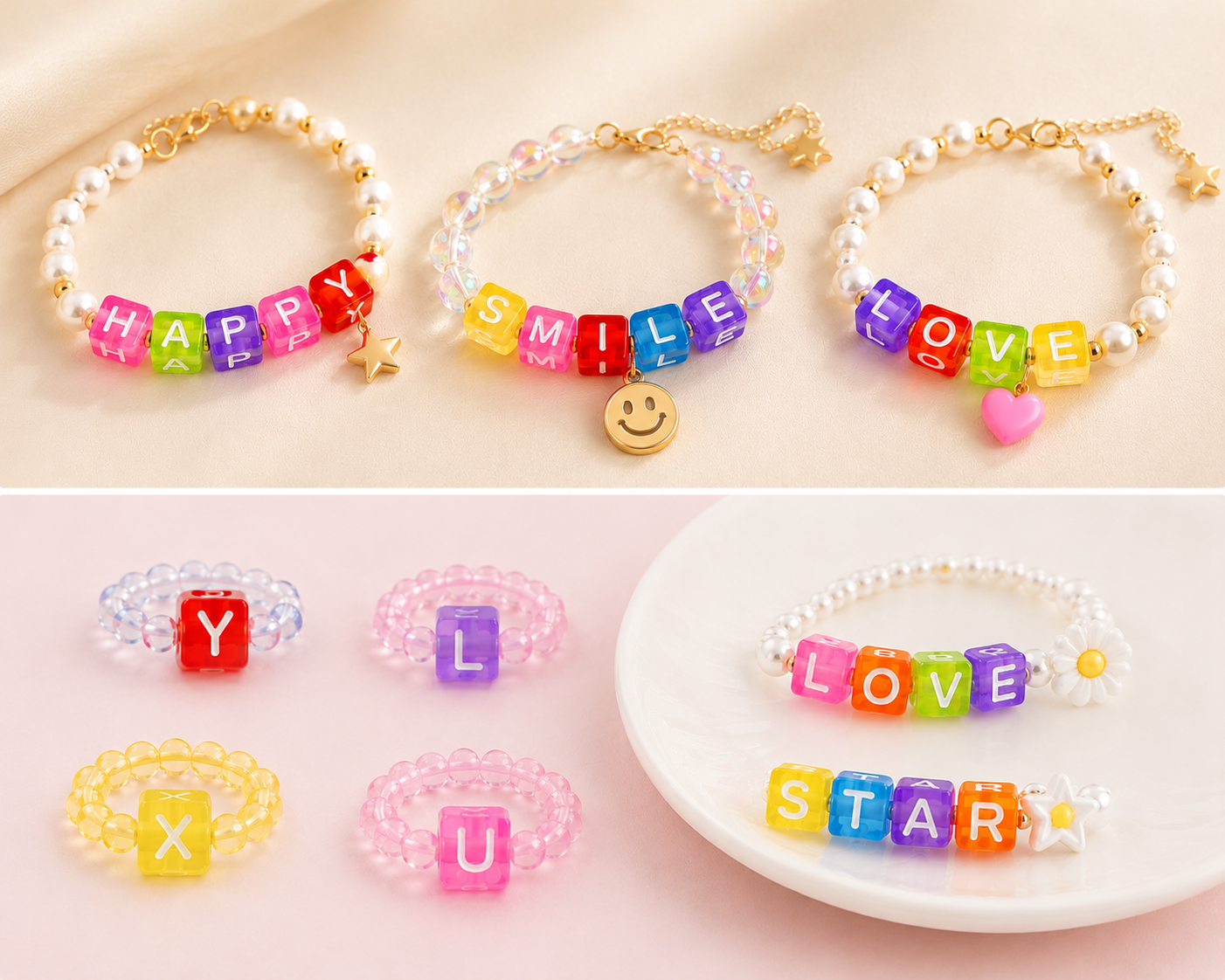 10mm Transparent Cube Acrylic Alphabet Beads - Multicoloured