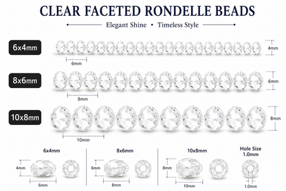 Clear Faceted Crystal Rondelle Beads - 6mm, 8mm, 10mm