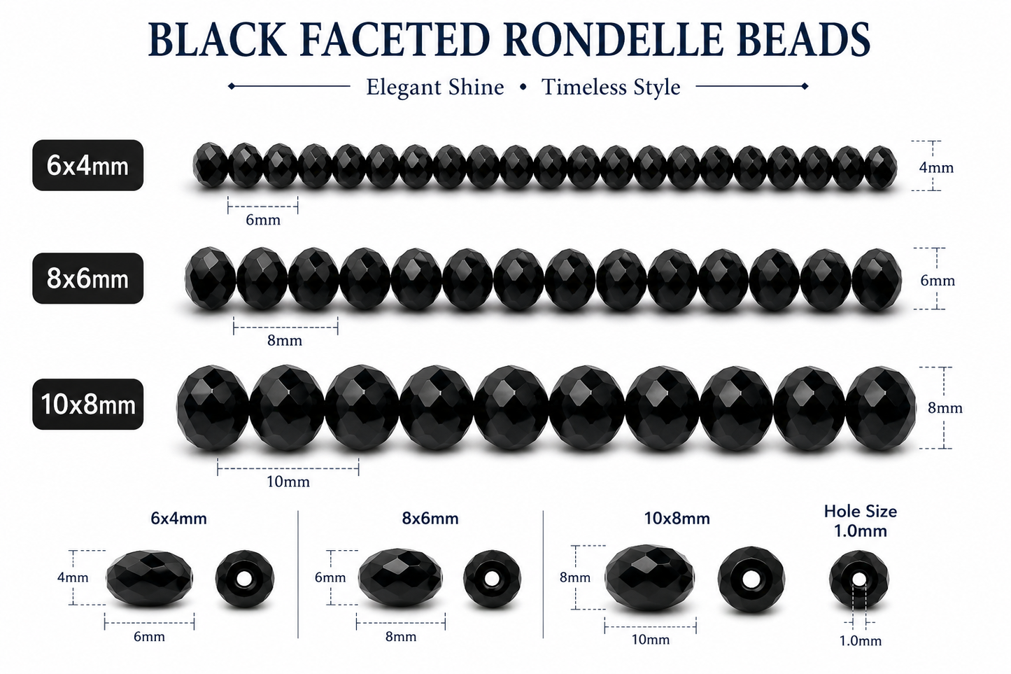Black Faceted Crystal Rondelle Beads