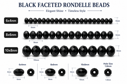 Black Faceted Crystal Rondelle Beads