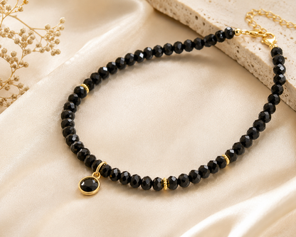 Black Faceted Crystal Rondelle Beads