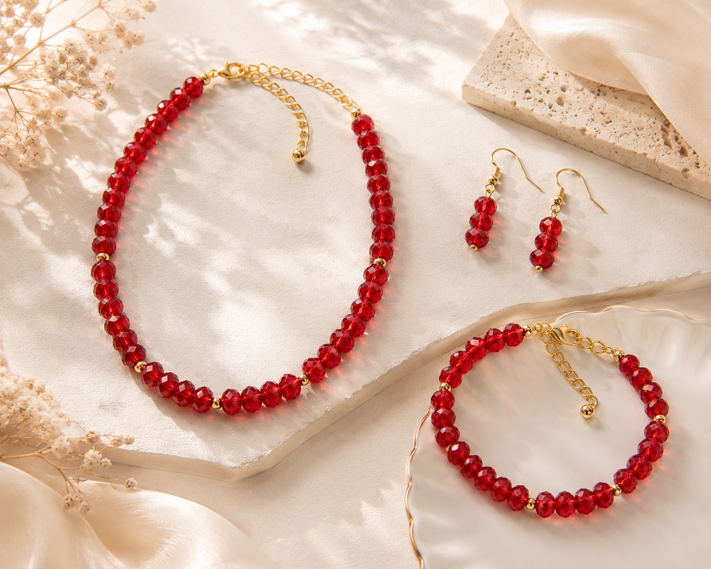 Red Faceted Crystal Rondelle Beads