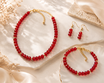 Red Faceted Crystal Rondelle Beads