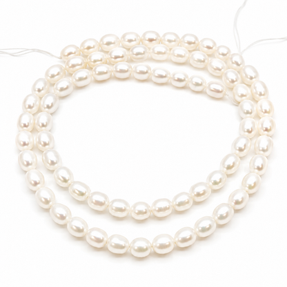 White Natural Freshwater Pearl Oval beads no modification, approx.6 mm