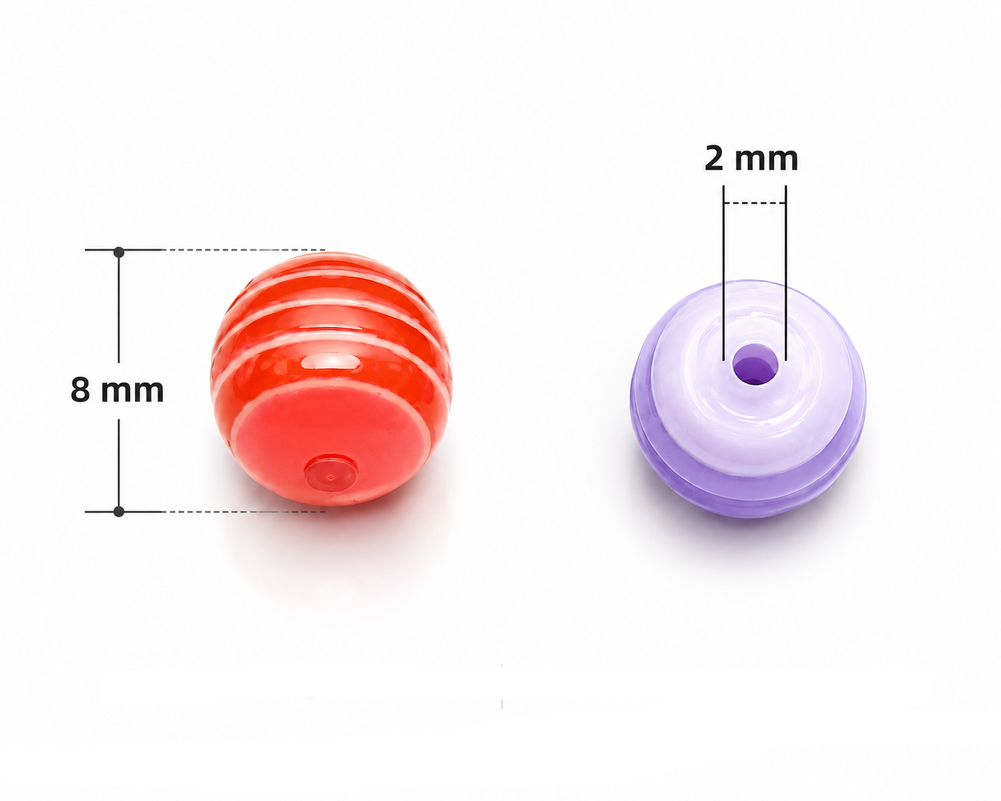 8mm Translucent Striped Round Resin Beads