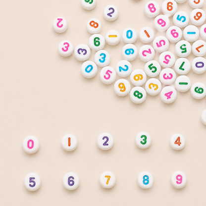 7mm White Round Numbers Beads Colourful Numbers