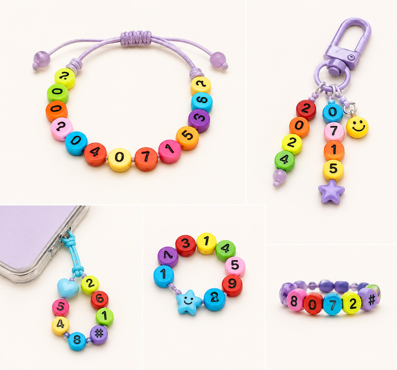 7mm Colourful Round Numbers Beads