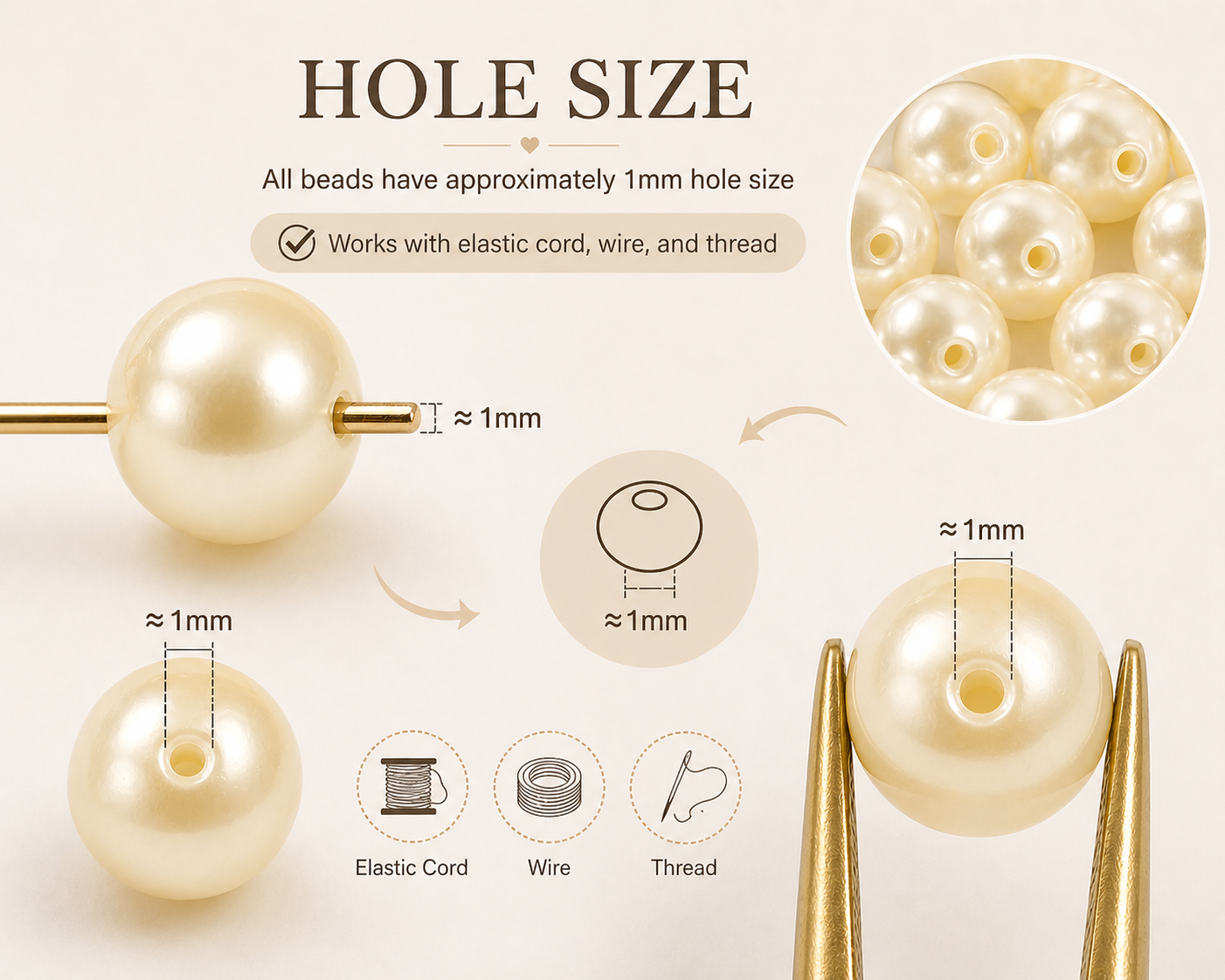 Cream Round Glass Pearl Beads - 4mm, 6mm, 8mm, 10mm