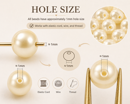 Cream Round Glass Pearl Beads - 4mm, 6mm, 8mm, 10mm