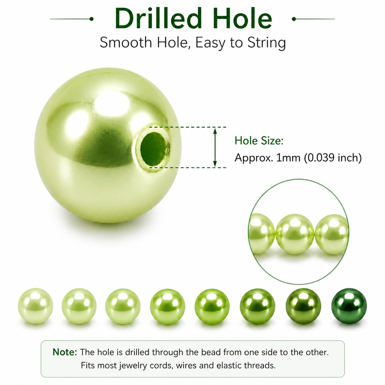 Green Round Glass Pearl Beads -  6mm, 8mm