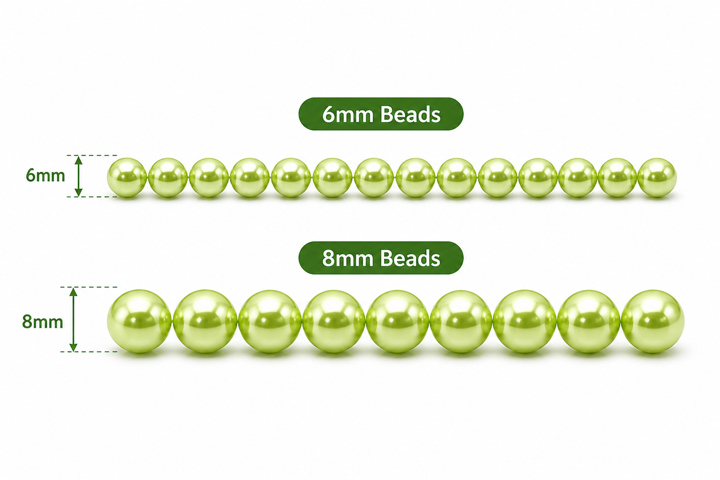 Green Round Glass Pearl Beads -  6mm, 8mm