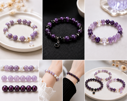 Purple Round Glass Pearl Beads -  6mm, 8mm