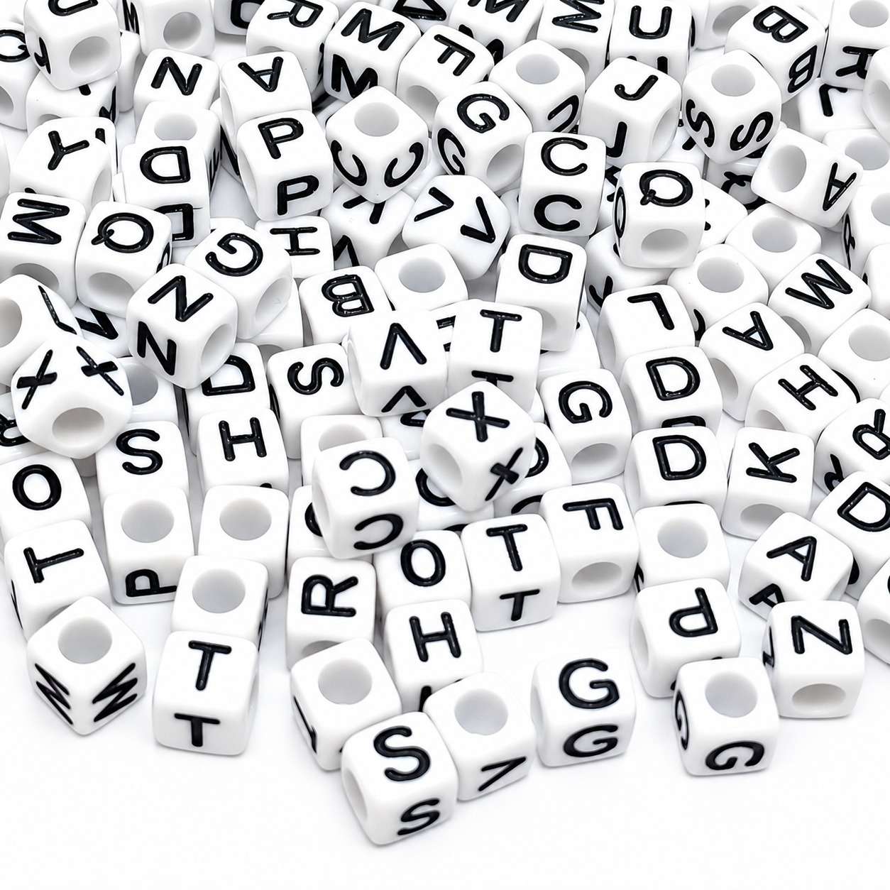6mm Cube White Alphabet Beads