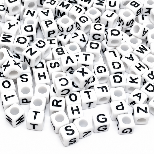 6mm White Cube Acrylic Alphabet Beads - Single & Mixed Letters