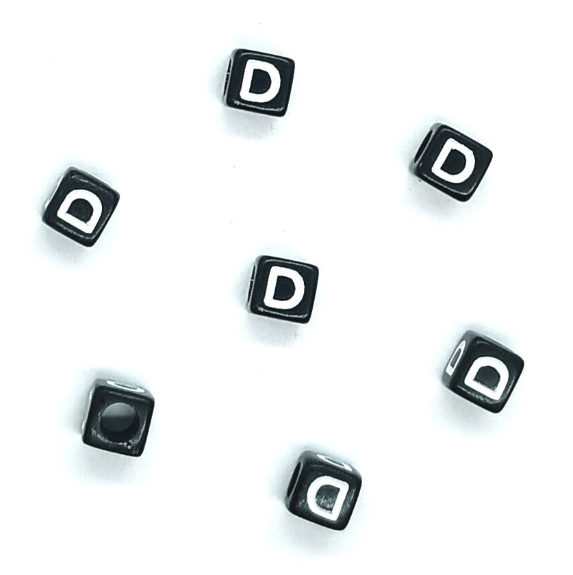 6mm Black Cube Acrylic Alphabet Beads - Single & Mixed Letters