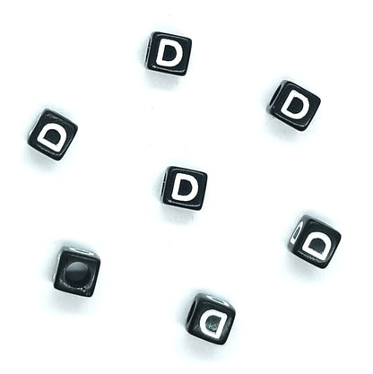 6mm Black Cube Acrylic Alphabet Beads - Single & Mixed Letters