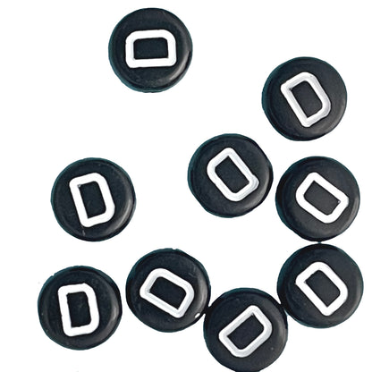 7x4mm Black Flat Round Acrylic Alphabet Beads - Single & Mixed Letters