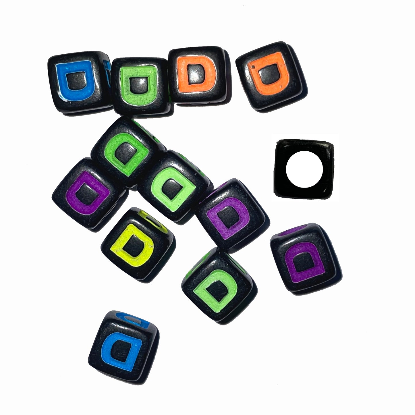 7mm Black Cube Acrylic Alphabet Beads - Colourful A - Z Single Letters
