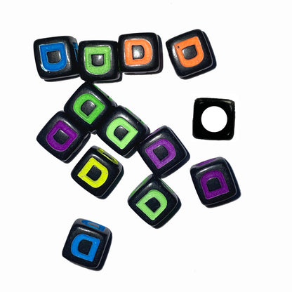 7mm Black Cube Acrylic Alphabet Beads - Colourful A - Z Single Letters