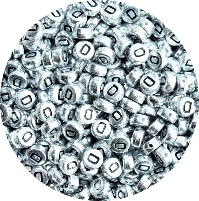 7x4mm Silver Flat Round Acrylic Alphabet Beads - Single & Mixed Letters