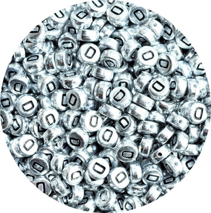 7x4mm Silver Flat Round Acrylic Alphabet Beads - Single & Mixed Letters