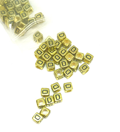 6mm Bright Gold Cube Acrylic Alphabet Beads - Single Letters