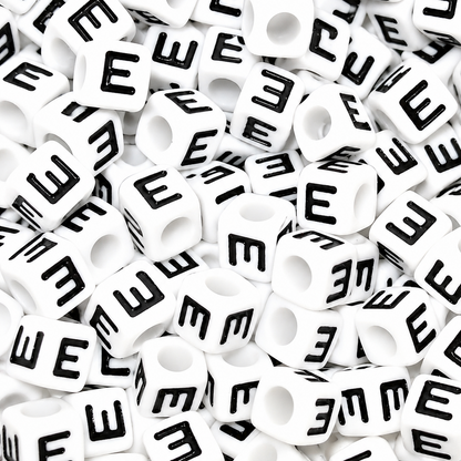 7mm White Cube Acrylic Alphabet Beads - Single Letters