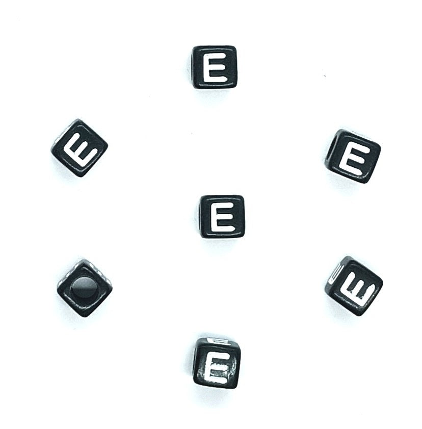 6mm Black Cube Acrylic Alphabet Beads - Single & Mixed Letters