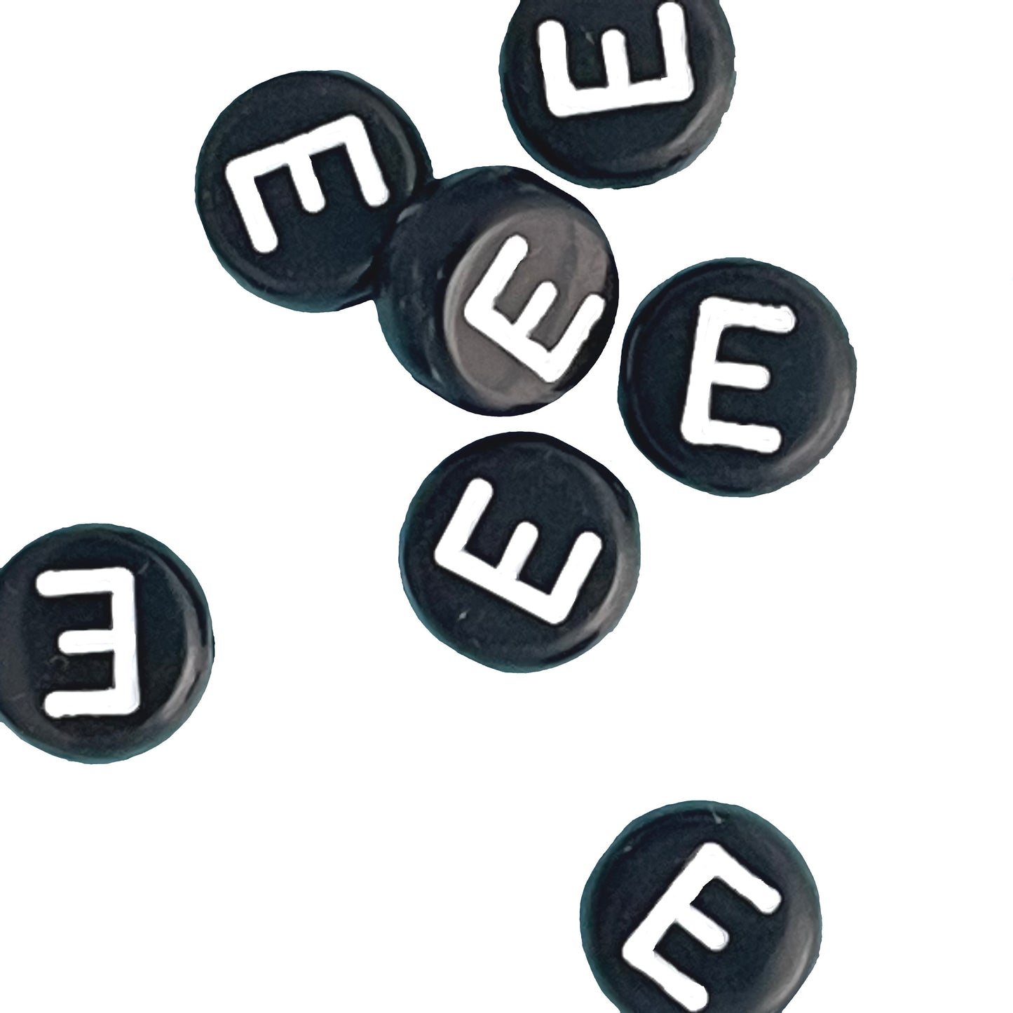 7x4mm Black Flat Round Acrylic Alphabet Beads - Single & Mixed Letters