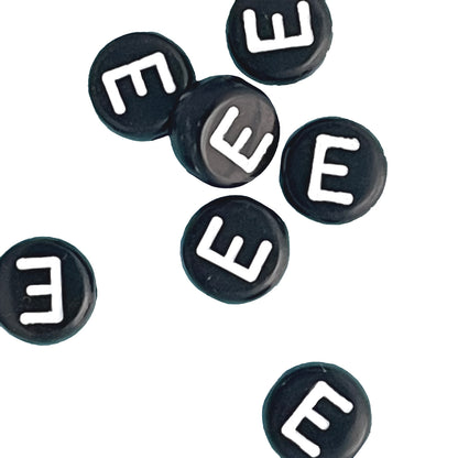 7x4mm Black Flat Round Acrylic Alphabet Beads - Single & Mixed Letters