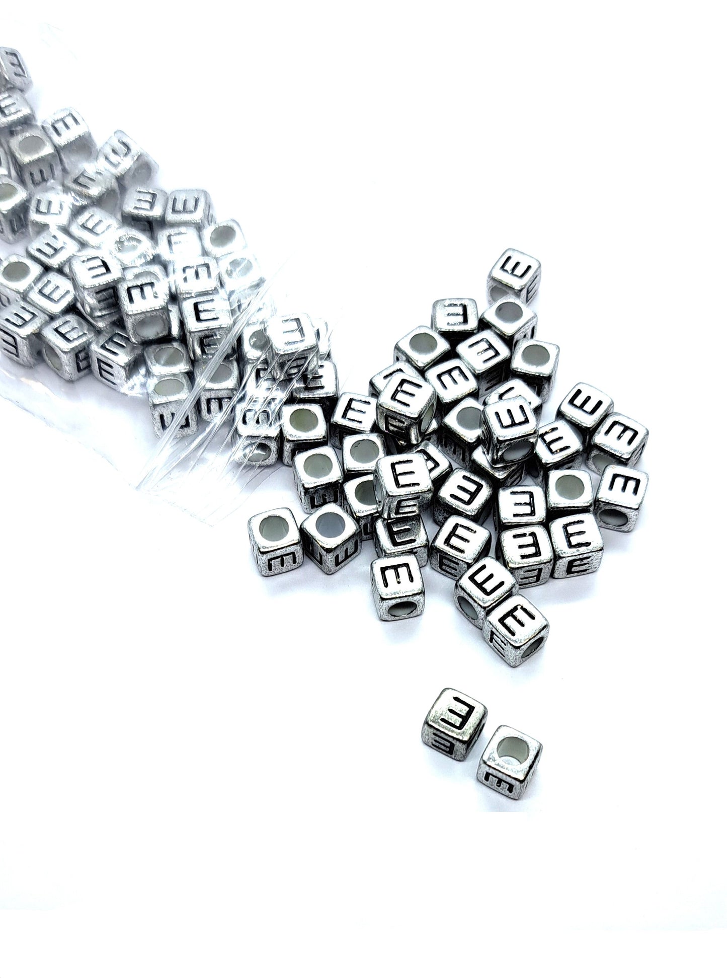 6mm Silver Cube Acrylic Alphabet Beads - Single & Mixed Letters