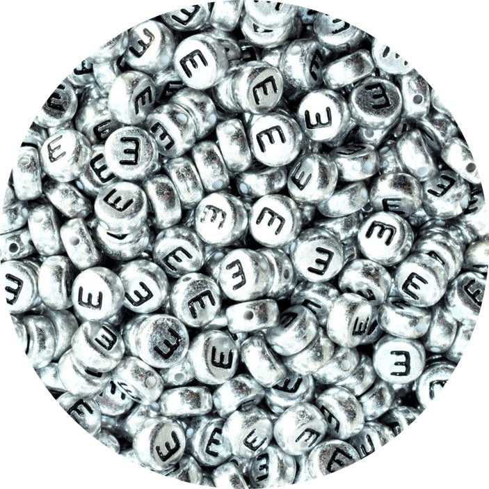 7x4mm Silver Flat Round Acrylic Alphabet Beads - Single & Mixed Letters
