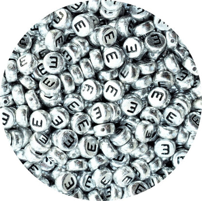 7x4mm Silver Flat Round Acrylic Alphabet Beads - Single & Mixed Letters