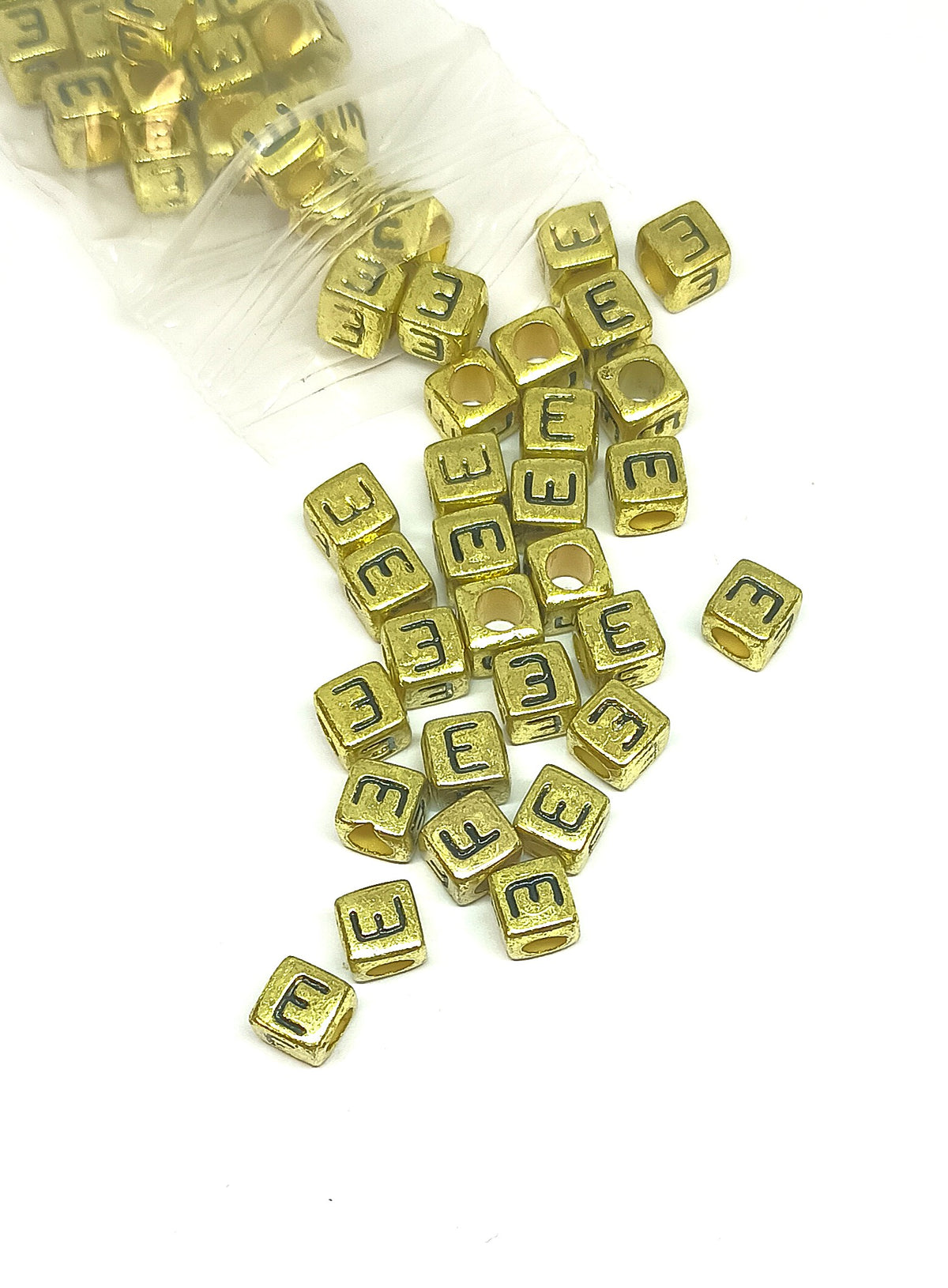 6mm Bright Gold Cube Acrylic Alphabet Beads - Single Letters