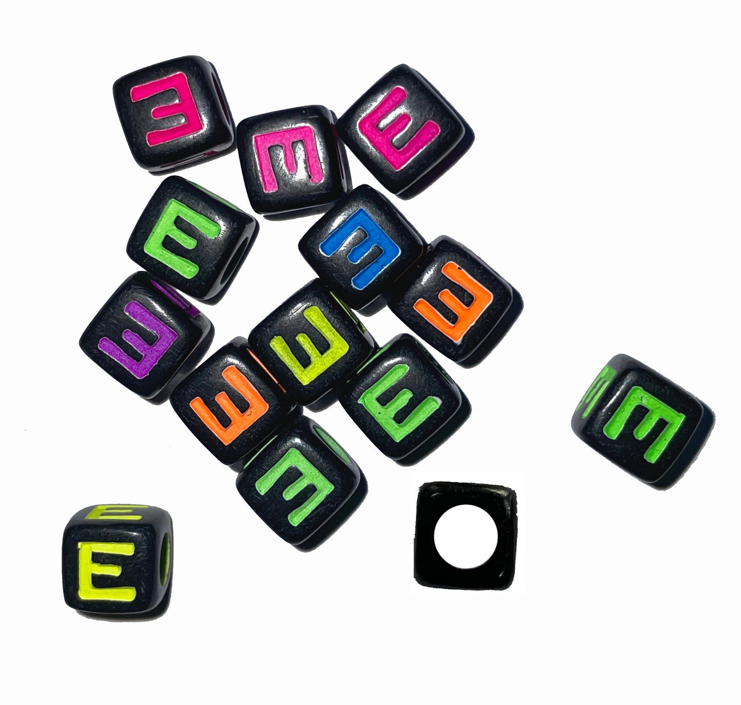7mm Black Cube Acrylic Alphabet Beads - Colourful A - Z Single Letters