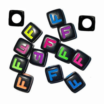 7mm Black Cube Acrylic Alphabet Beads - Colourful A - Z Single Letters