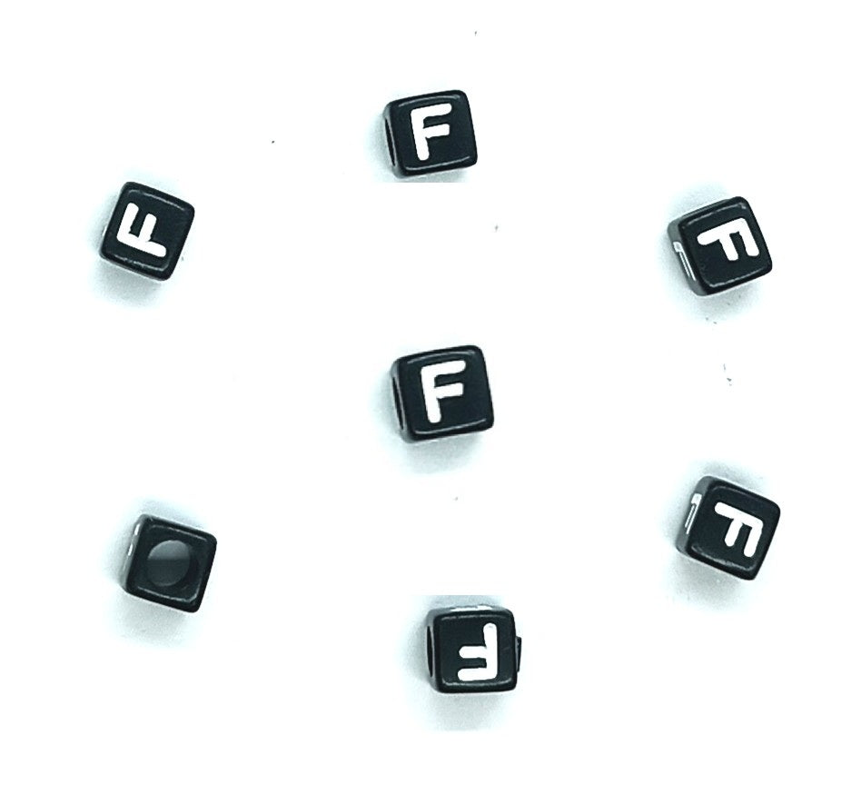 6mm Black Cube Acrylic Alphabet Beads - Single & Mixed Letters