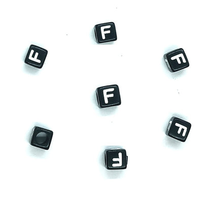 6mm Black Cube Acrylic Alphabet Beads - Single & Mixed Letters