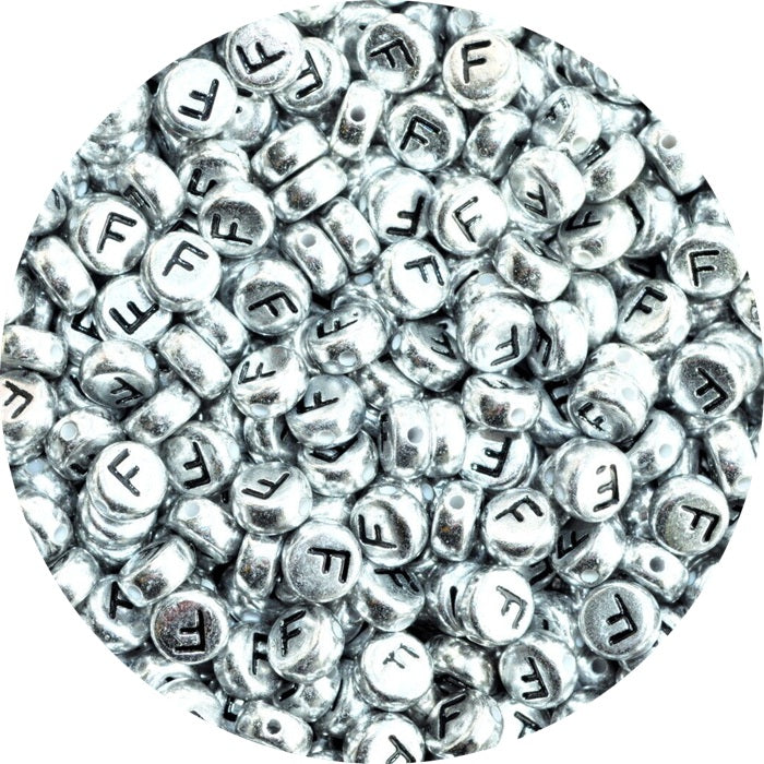 7x4mm Silver Flat Round Acrylic Alphabet Beads - Single & Mixed Letters