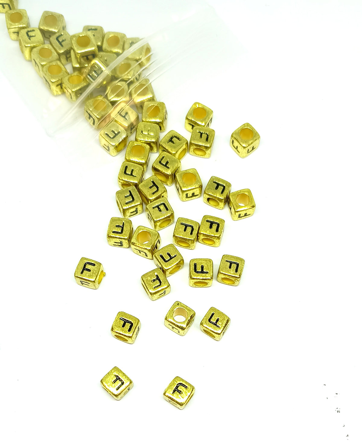 6mm Bright Gold Cube Acrylic Alphabet Beads - Single Letters