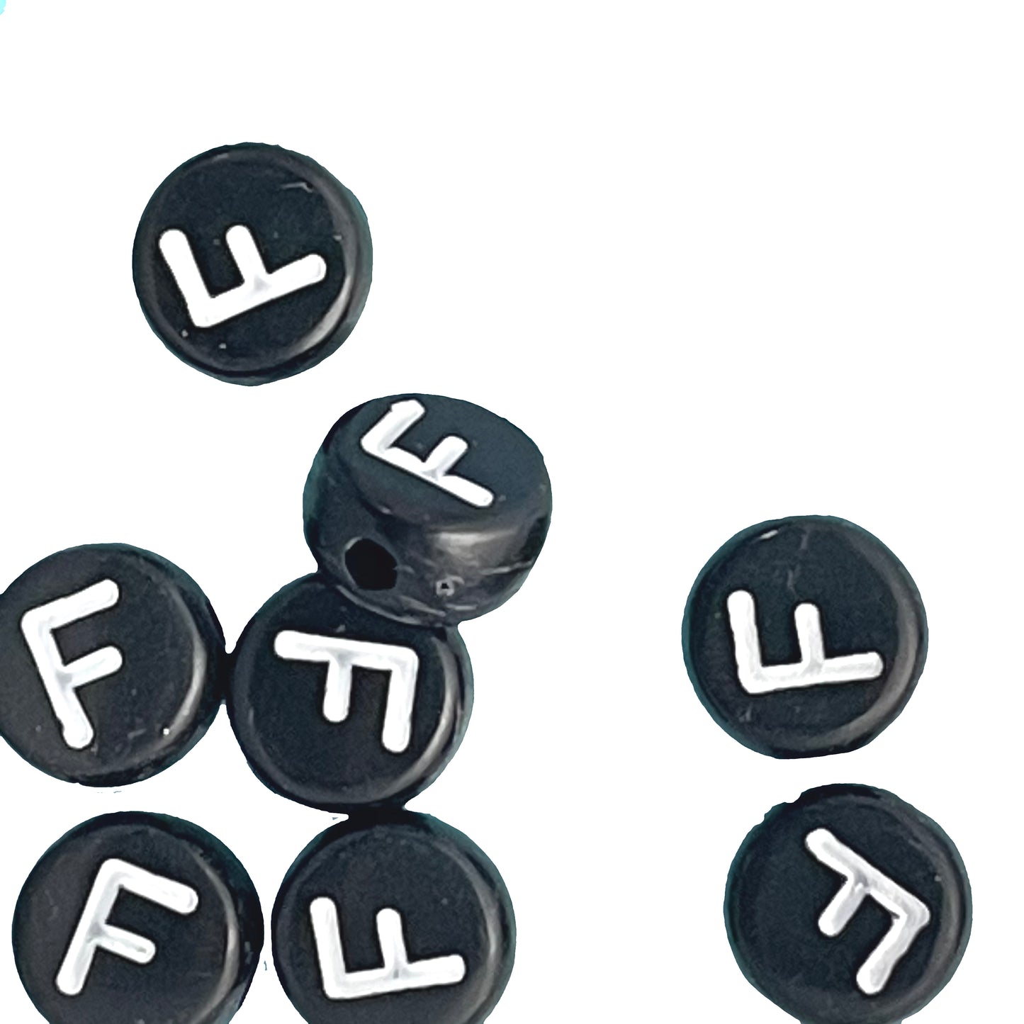 7x4mm Black Flat Round Acrylic Alphabet Beads - Single & Mixed Letters