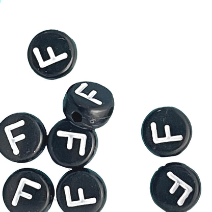 7x4mm Black Flat Round Acrylic Alphabet Beads - Single & Mixed Letters