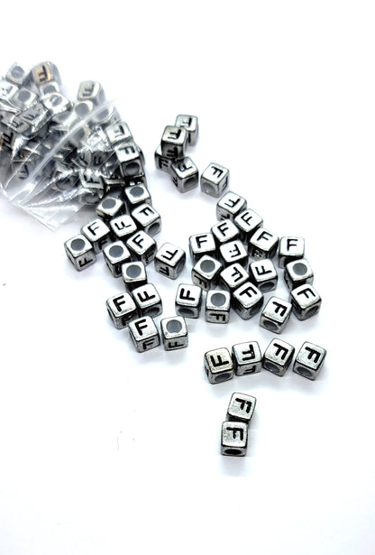 6mm Silver Cube Acrylic Alphabet Beads - Single & Mixed Letters