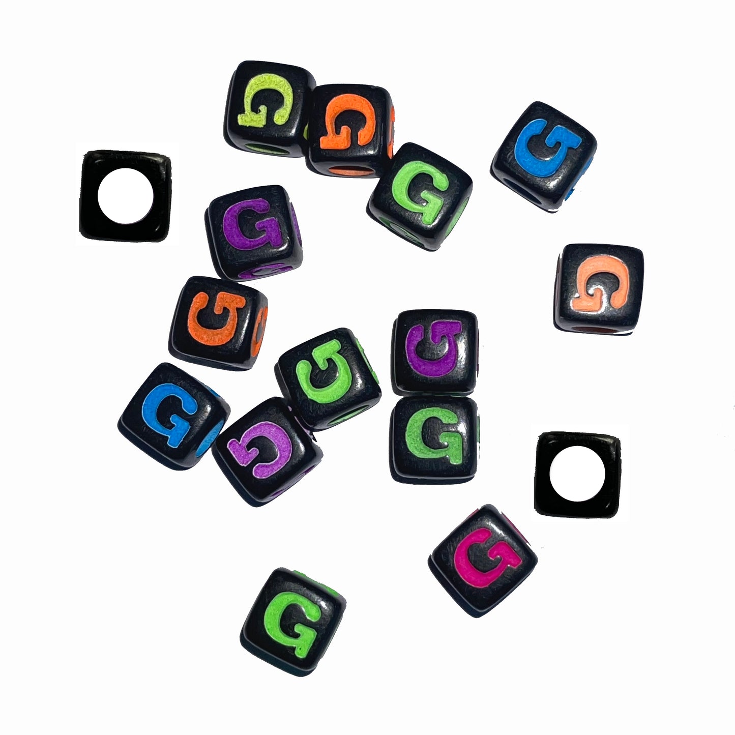 7mm Black Cube Acrylic Alphabet Beads - Colourful A - Z Single Letters