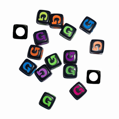 7mm Black Cube Acrylic Alphabet Beads - Colourful A - Z Single Letters