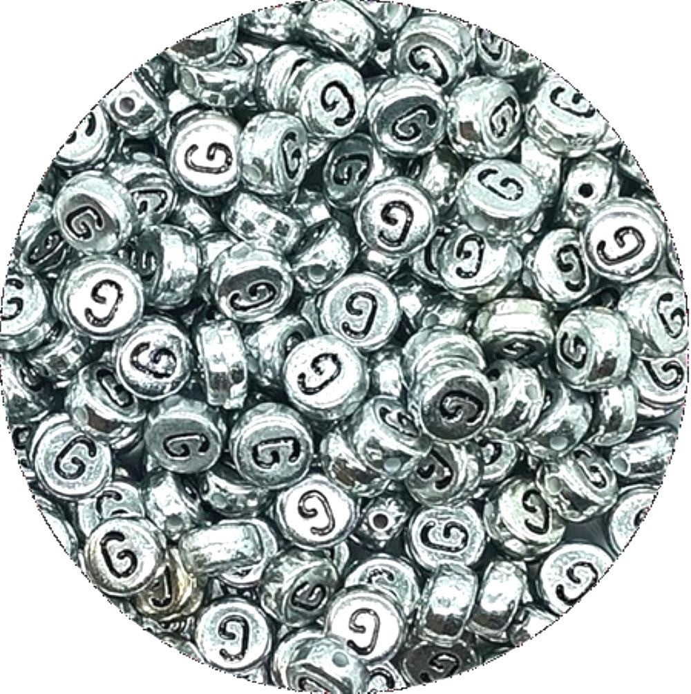7x4mm Silver Flat Round Acrylic Alphabet Beads - Single & Mixed Letters